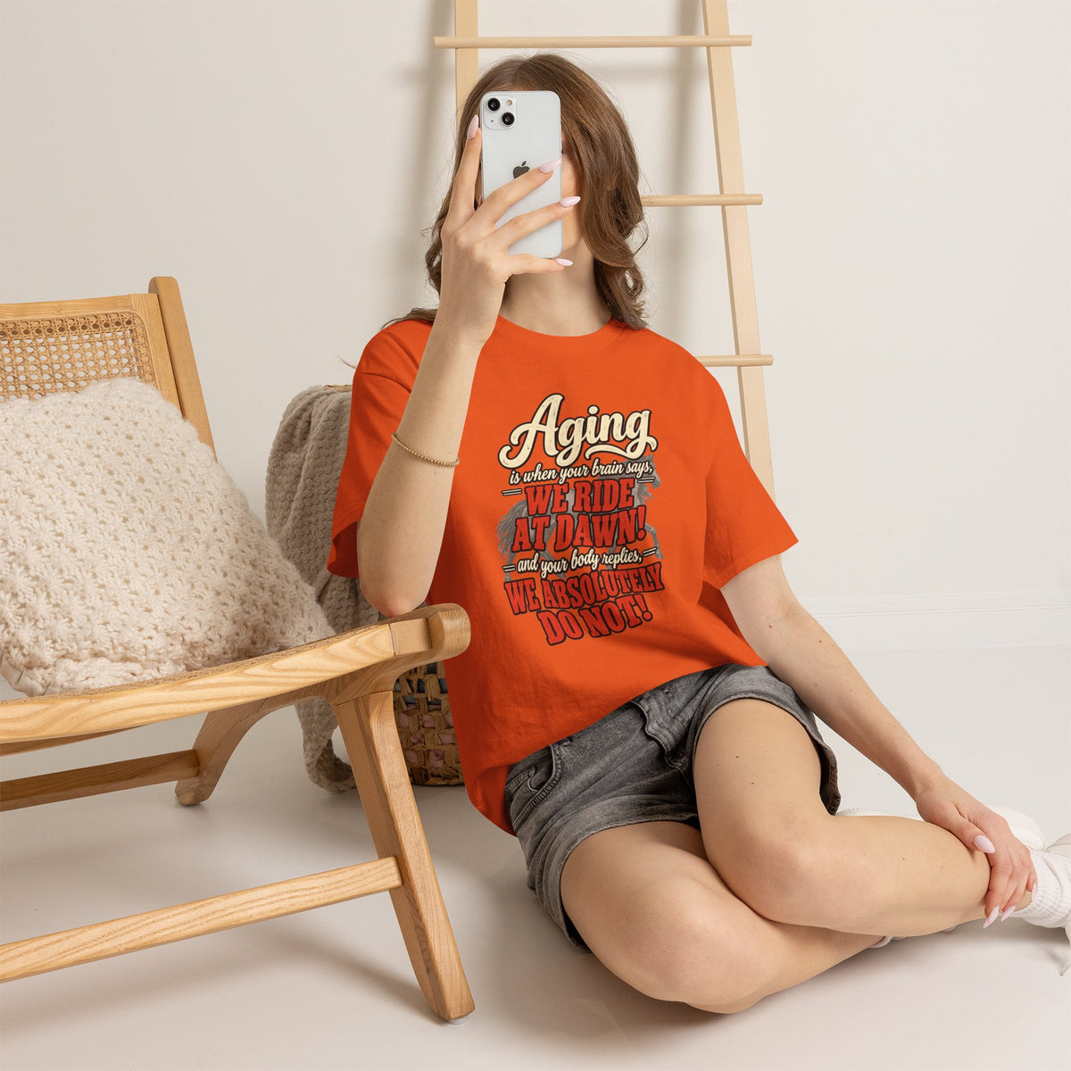 Aging: When Your Brain Says “We Ride at Dawn” Funny Graphic Tee