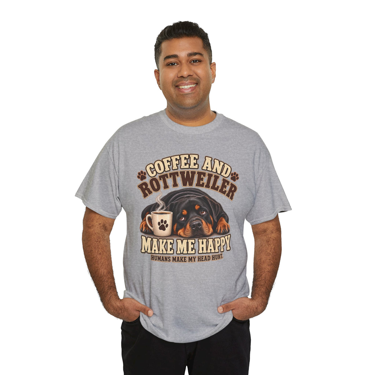 Coffee and Rottweiler Tee — "Coffee and Rottweiler Make Me Happy" Dog Lover Shirt