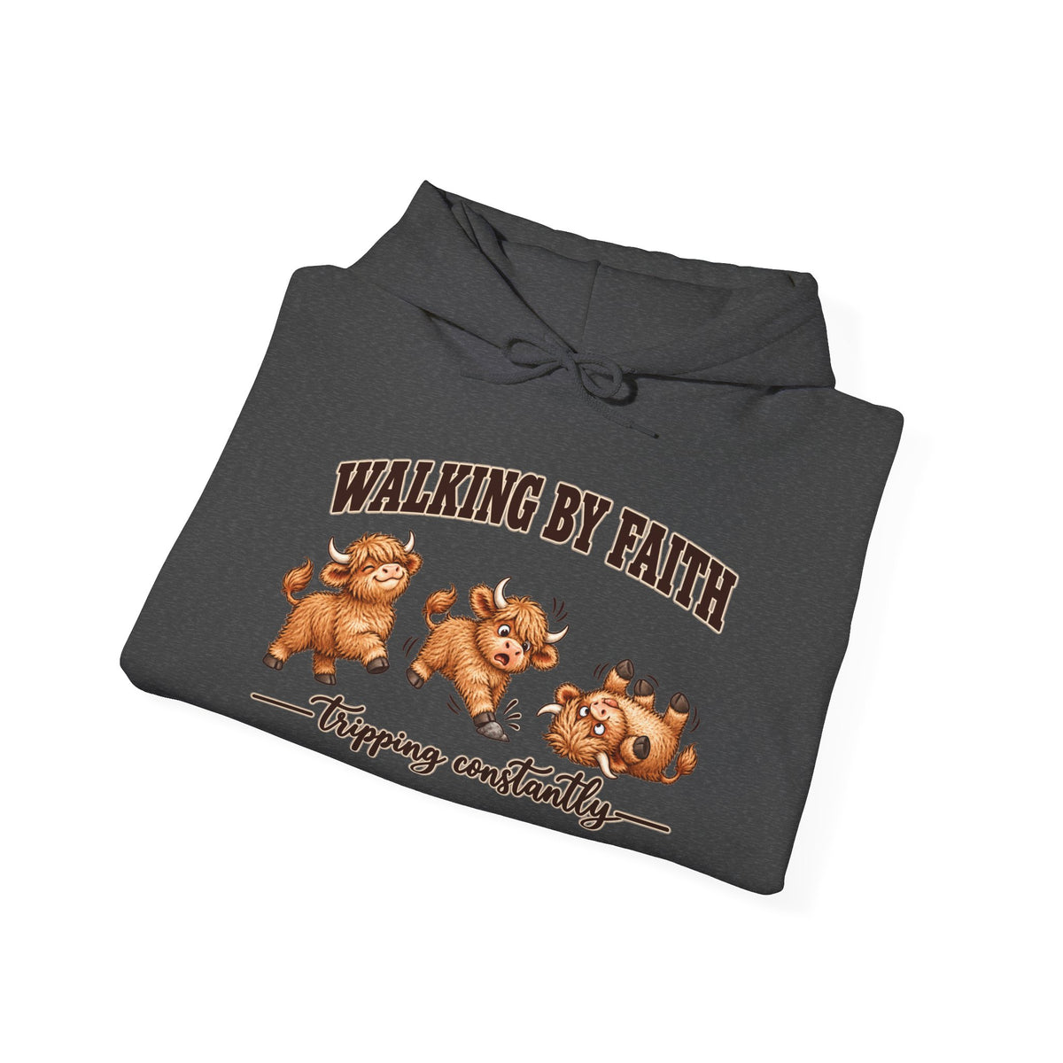 Walking by Faith Christian Highland Cow Hoodie