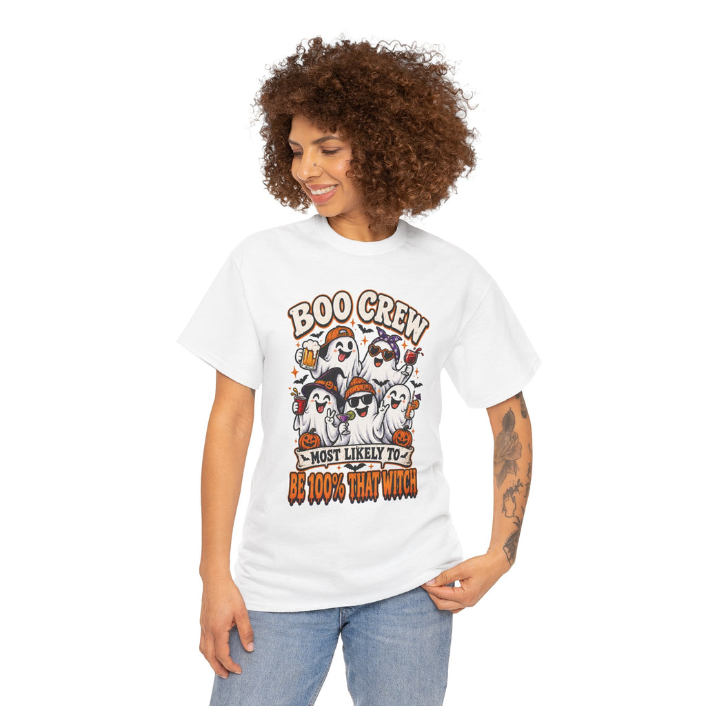 Boo Crew Halloween T-Shirt – "Most Likely To Be 100% That Witch" Ghosts Tee