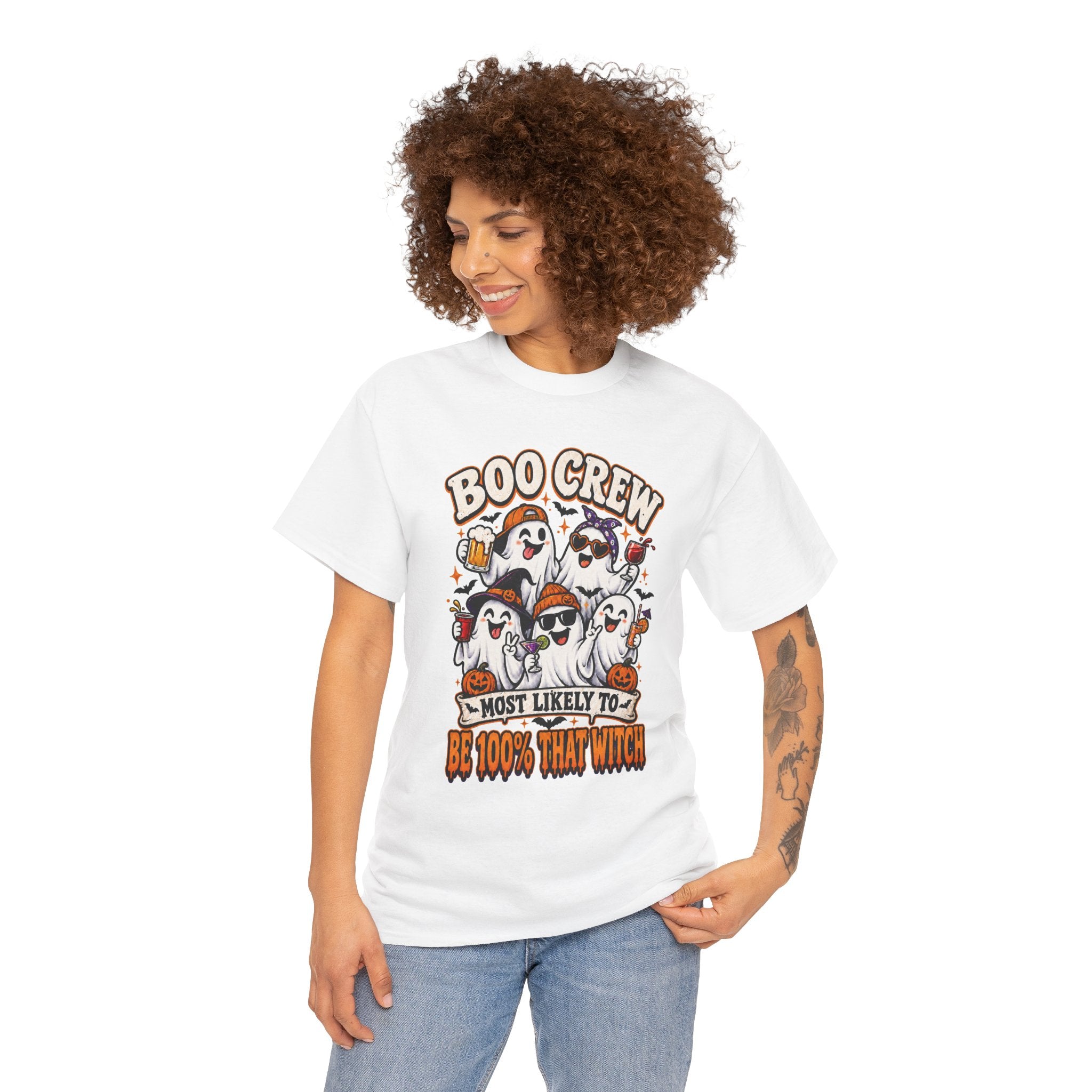 Boo Crew Halloween T-Shirt – "Most Likely To Be 100% That Witch" Ghosts Tee