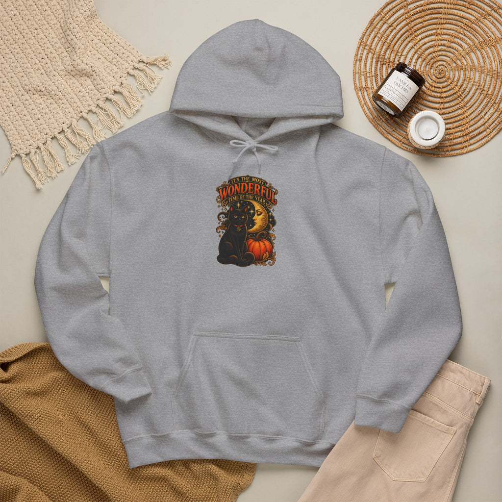 Halloween Black Cat Moon Hoodie – Vintage Pumpkin & Crescent Moon Fall Sweatshirt