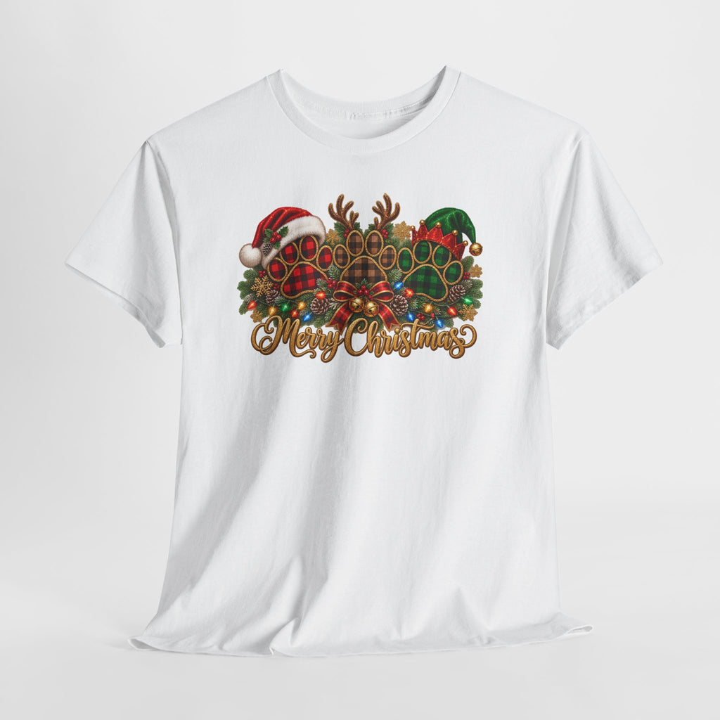 Merry Christmas Paw Prints Holiday Graphic Tee