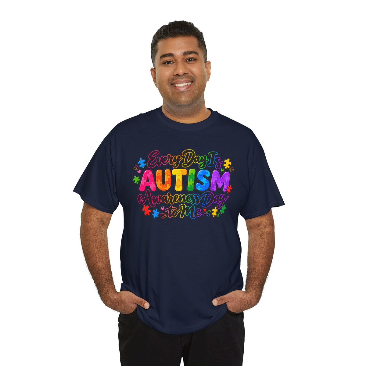 Autism Awareness T-Shirt — "Every Day Is Autism Awareness Day to Me" Colorful Puzzle Tee