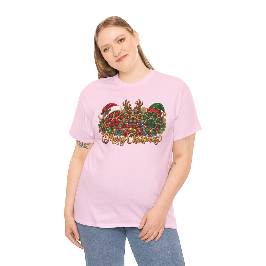 Merry Christmas Paw Prints Holiday Graphic Tee