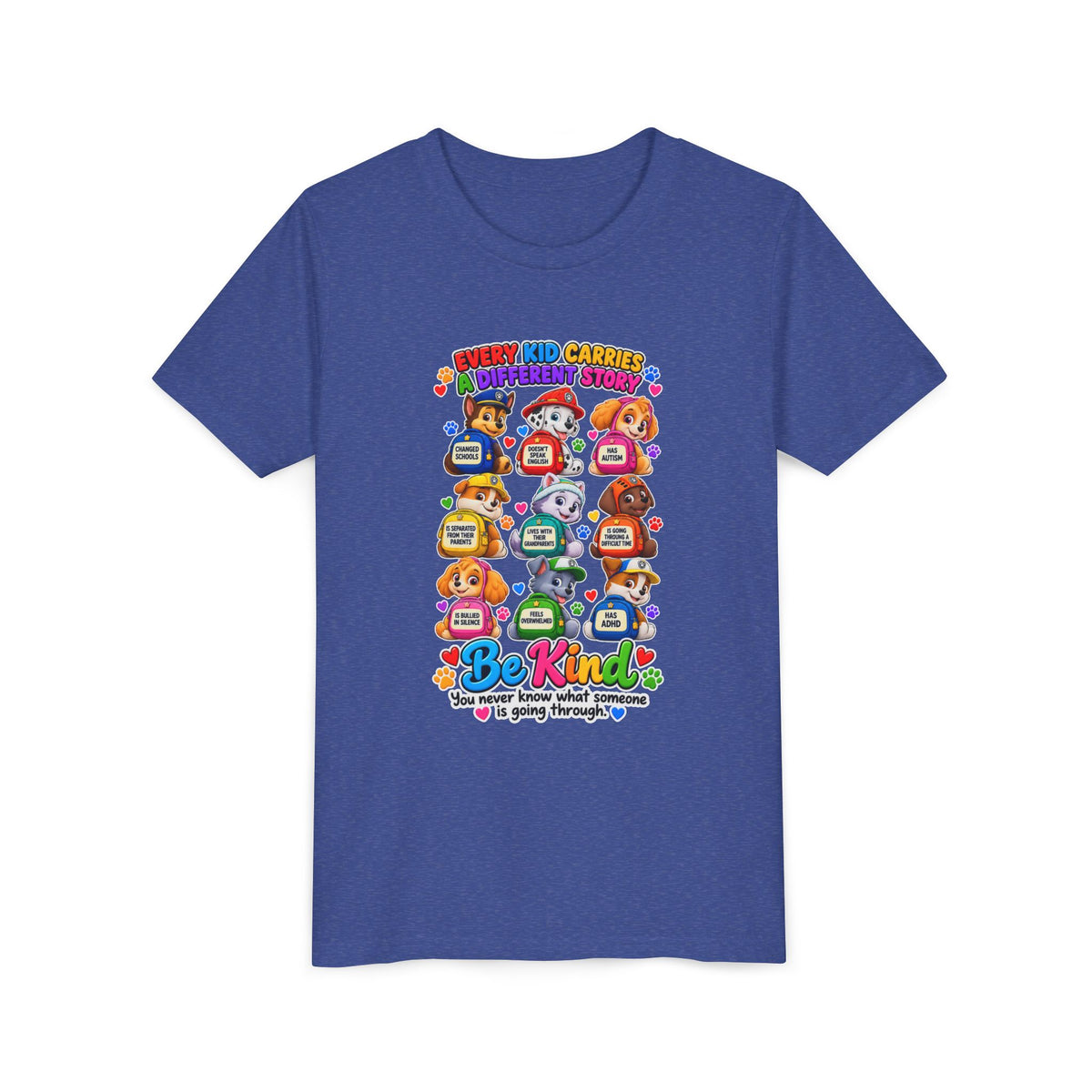 Be Kind Youth Short Sleeve Tee – Colorful Cartoon Character Shirt
