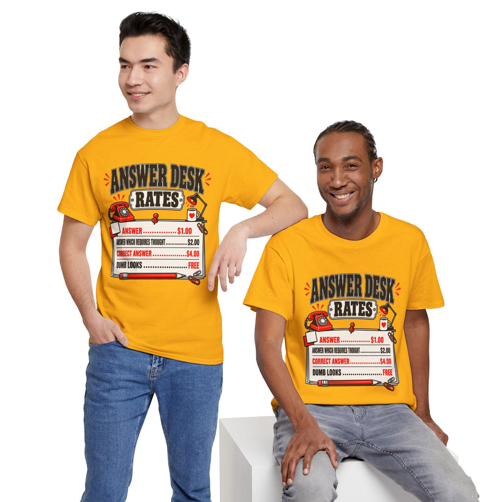 Answer Desk Rates T-Shirt — Funny Help Desk IT Support Tee ("Answer 1.00, Correct Answer 4.00")