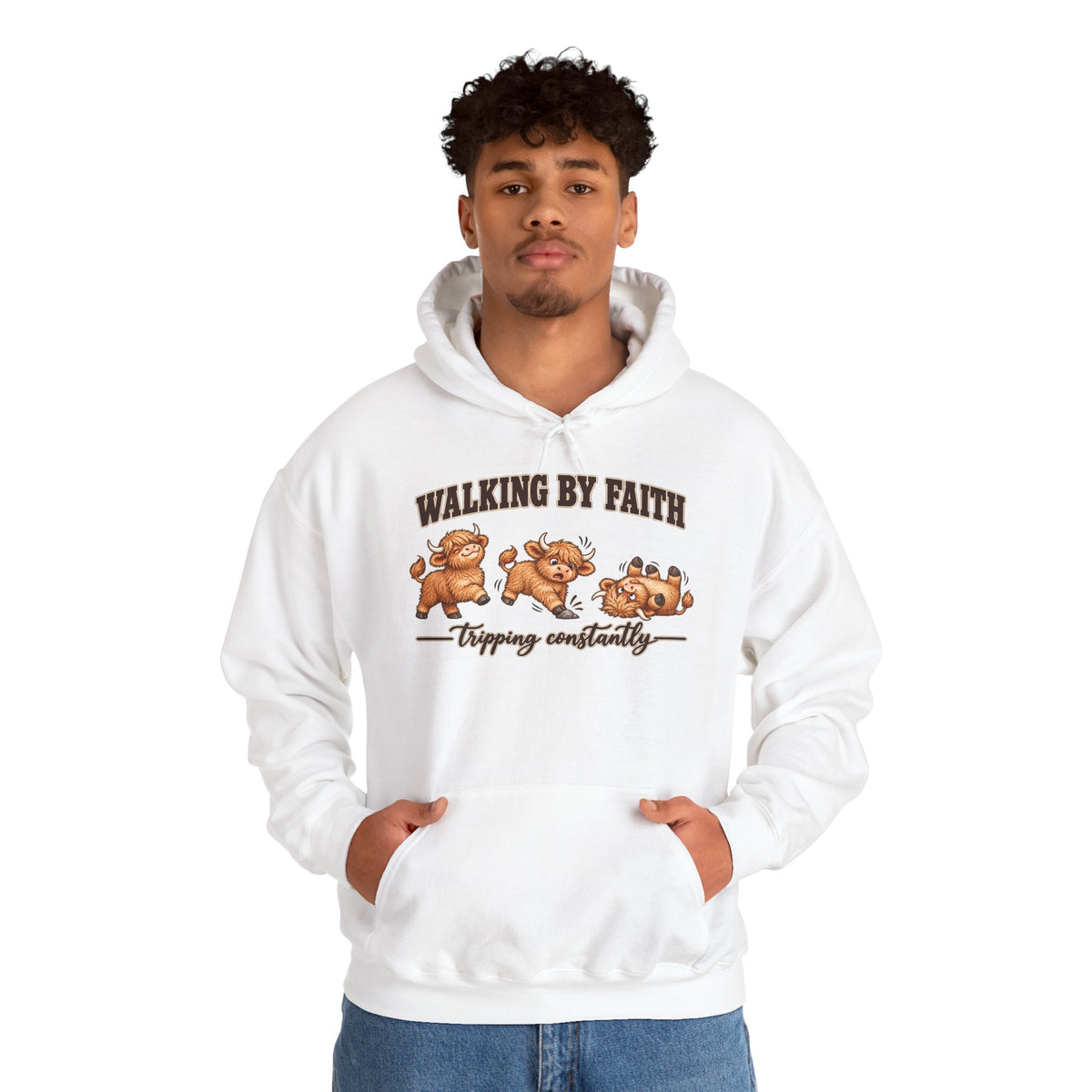 Walking by Faith Christian Highland Cow Hoodie