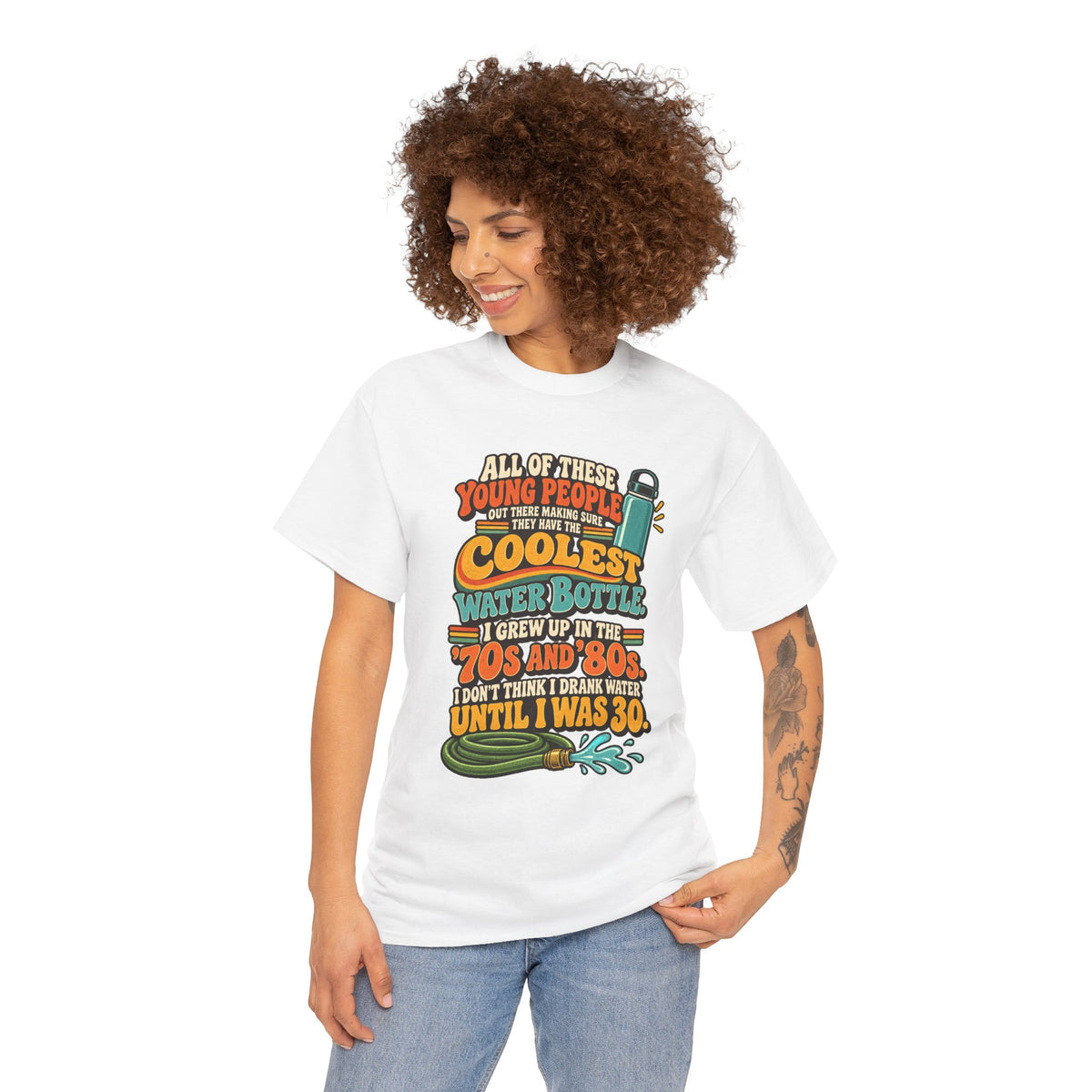 Retro 70s-80s Funny Water Bottle Tee — "Coolest Water Bottle" Graphic T-Shirt