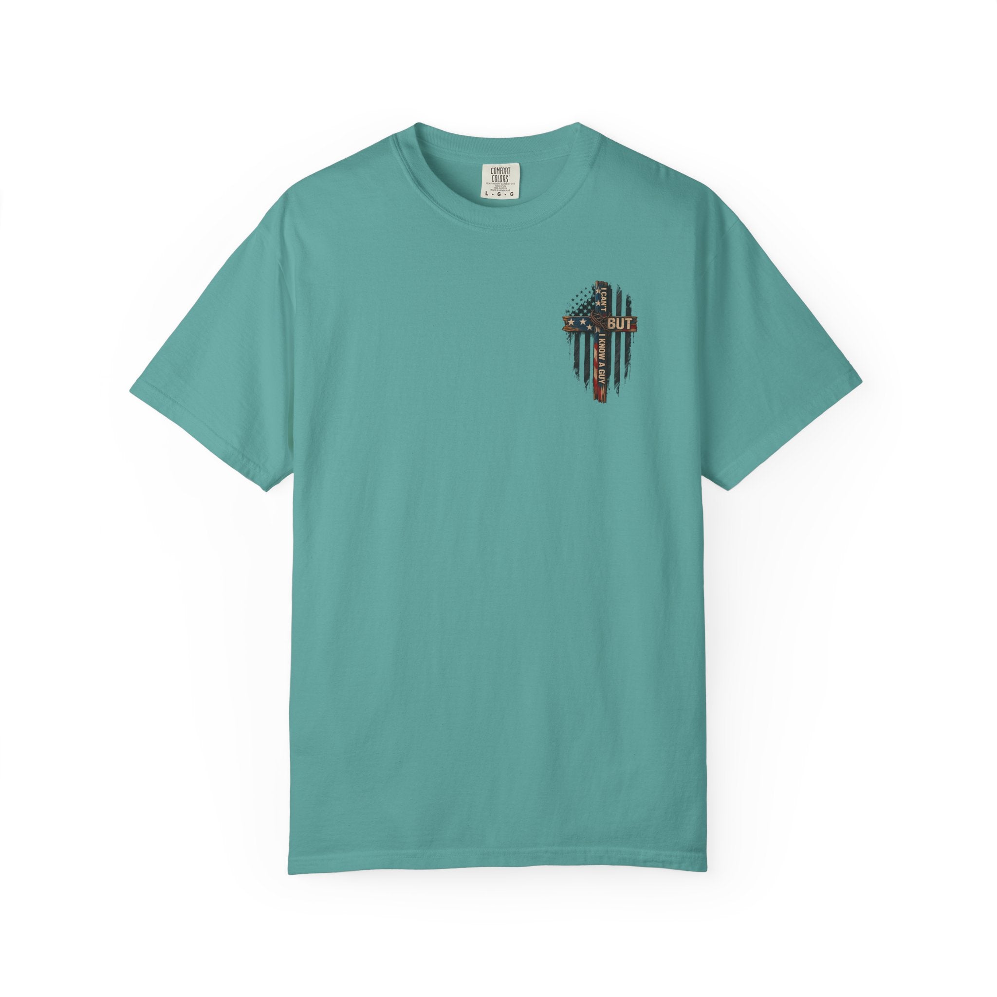 T-Shirt — 'I Can't But I Know A Guy' American Flag Cross Graphic