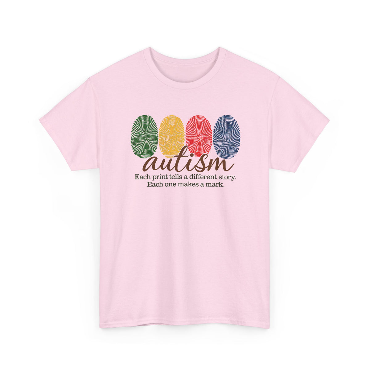 Autism Awareness T-Shirt — "Each Print Tells a Different Story" Colorful Fingerprint Tee