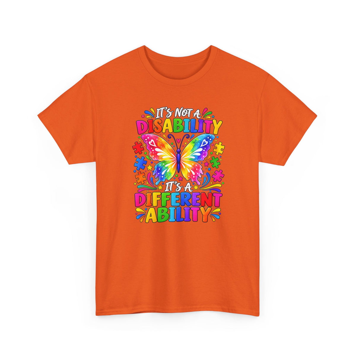 T-Shirt — "It's Not a Disability, It's a Different Ability" Rainbow Butterfly Awareness Tee