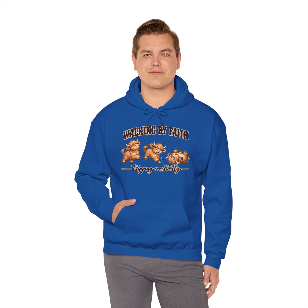 Walking by Faith Christian Highland Cow Hoodie