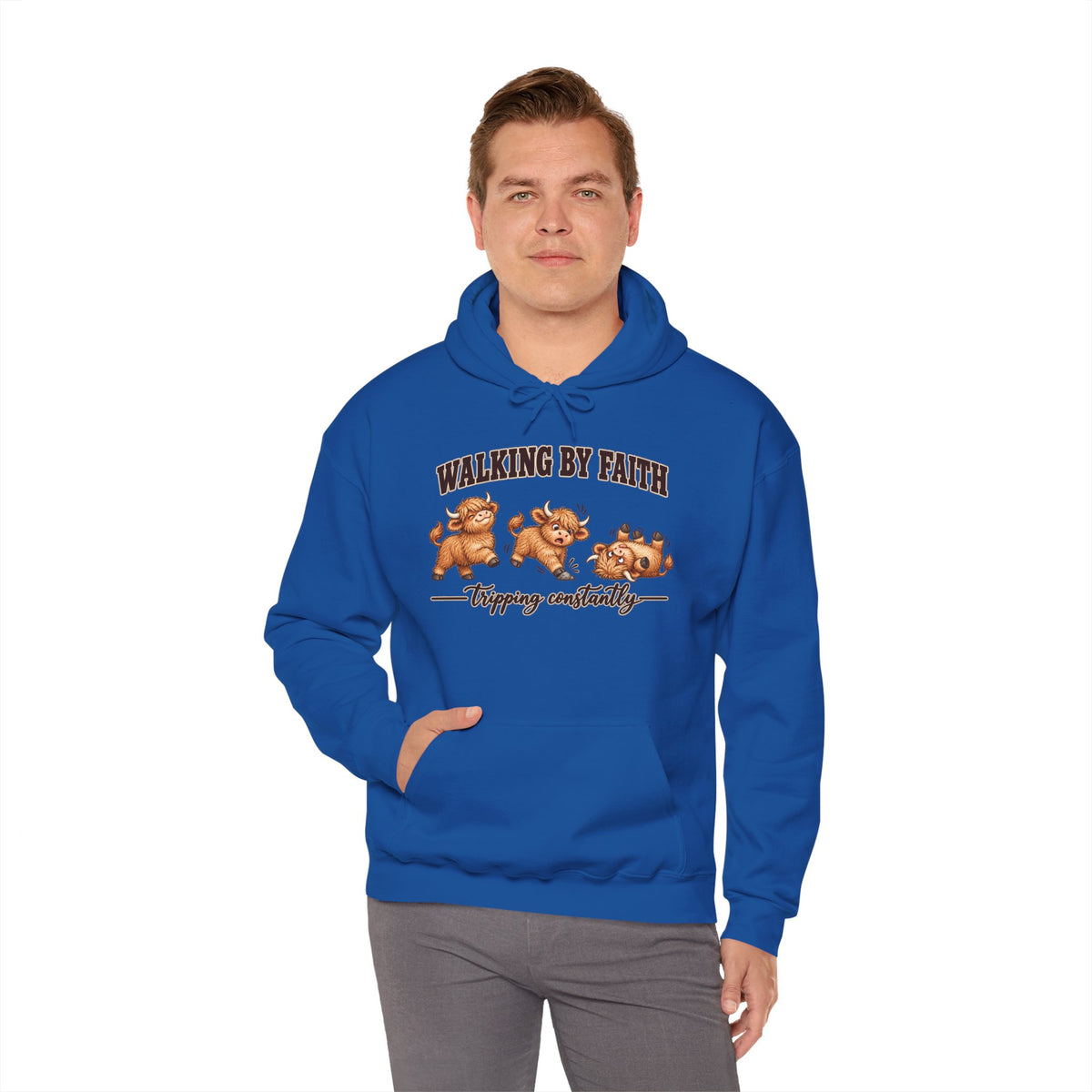 Walking by Faith Christian Highland Cow Hoodie