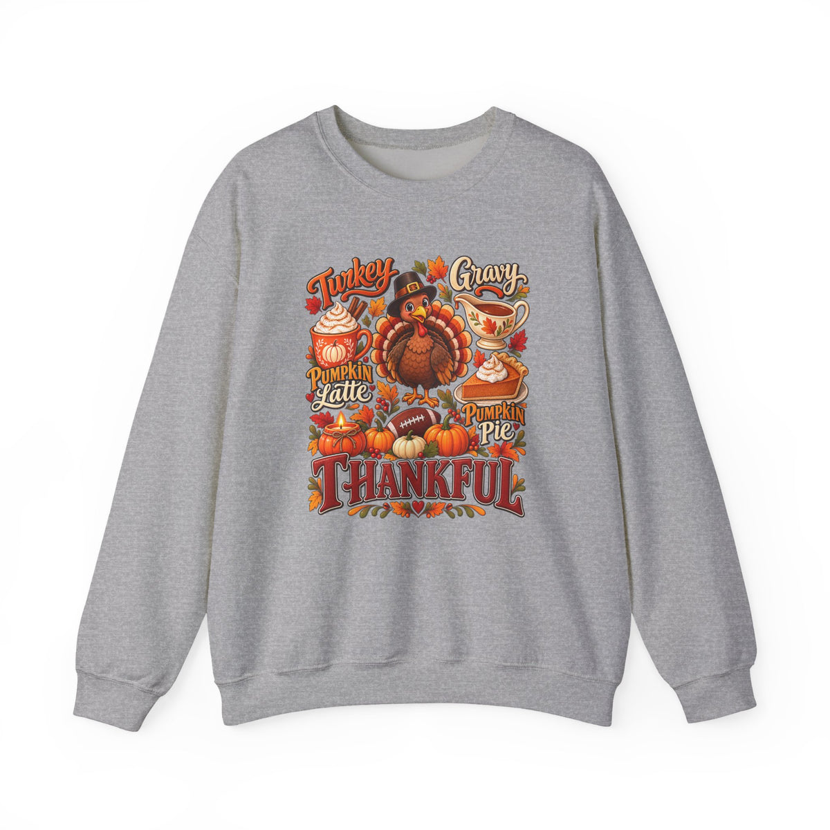 Thankful Thanksgiving Sweatshirt — Cute Turkey & Fall Harvest Crewneck
