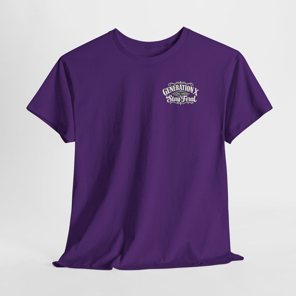 Generation X T‑Shirt — 'Stay Feral' Vintage Whiskey Label Tee (Born 1965–1980)