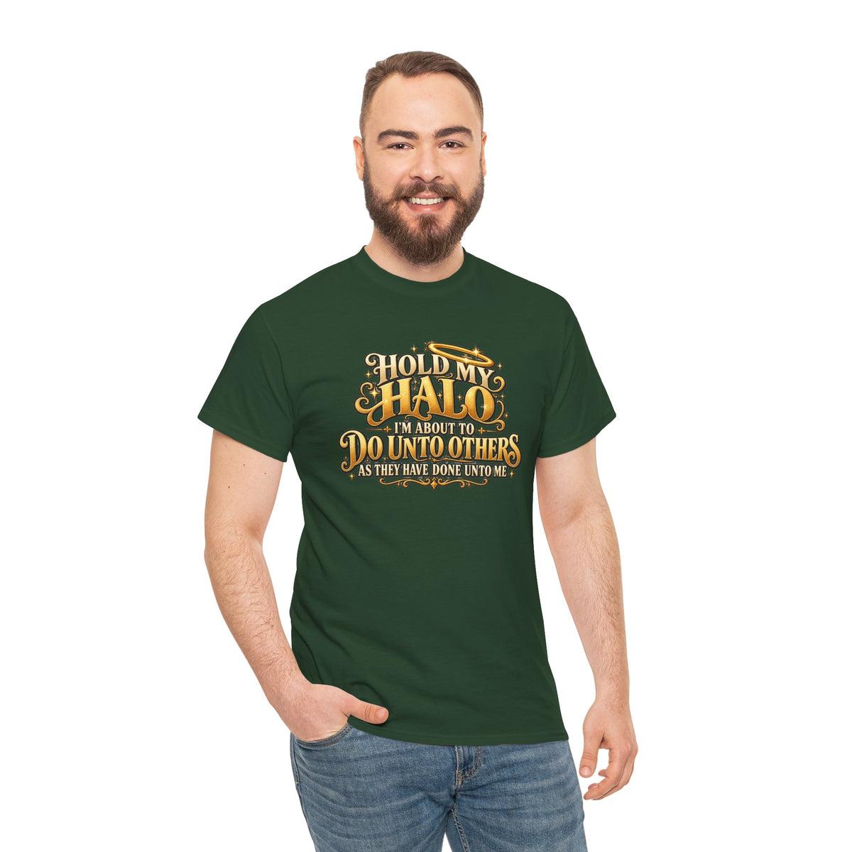 T-Shirt — "Hold My Halo I'm About To Do Unto Others" Vintage Faith Graphic Tee