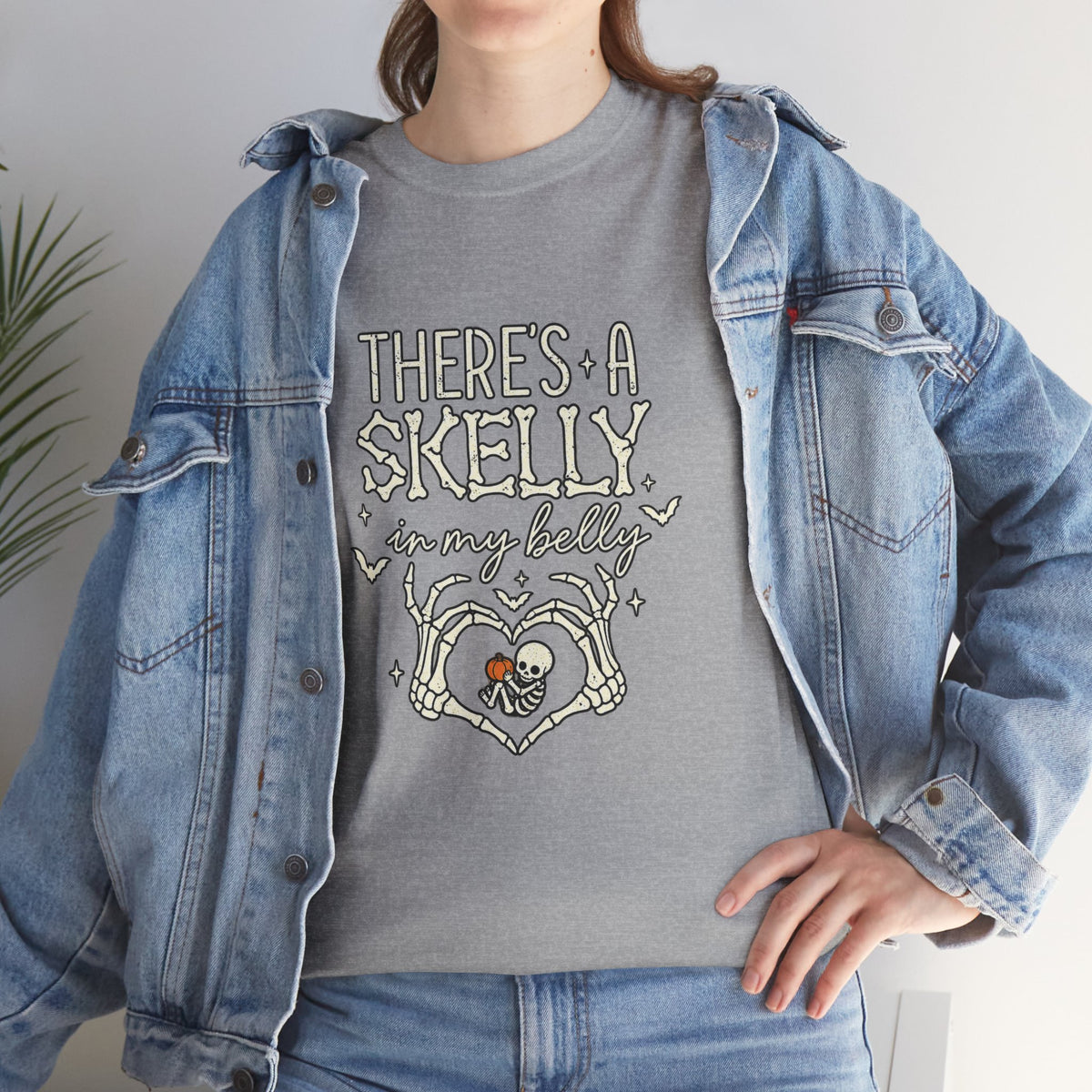Skeleton Heart T‑Shirt — "There's a Skelly in My Belly" Cute Halloween Tee