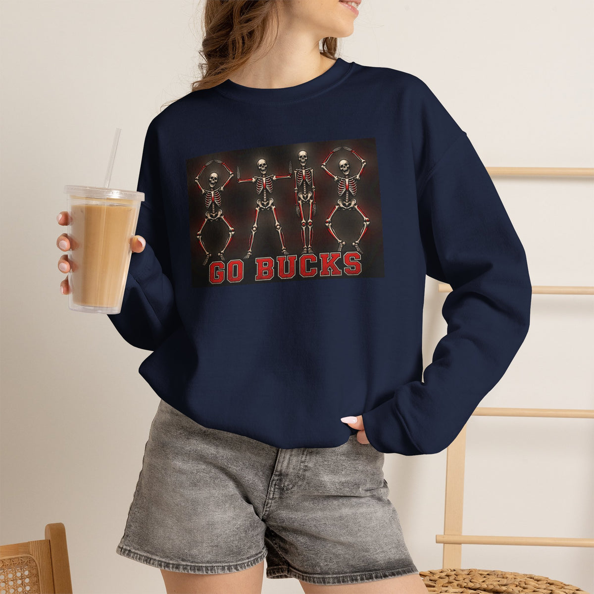 Crewneck Sweatshirt — 'Go Bucks' Dance Skeletons Graphic