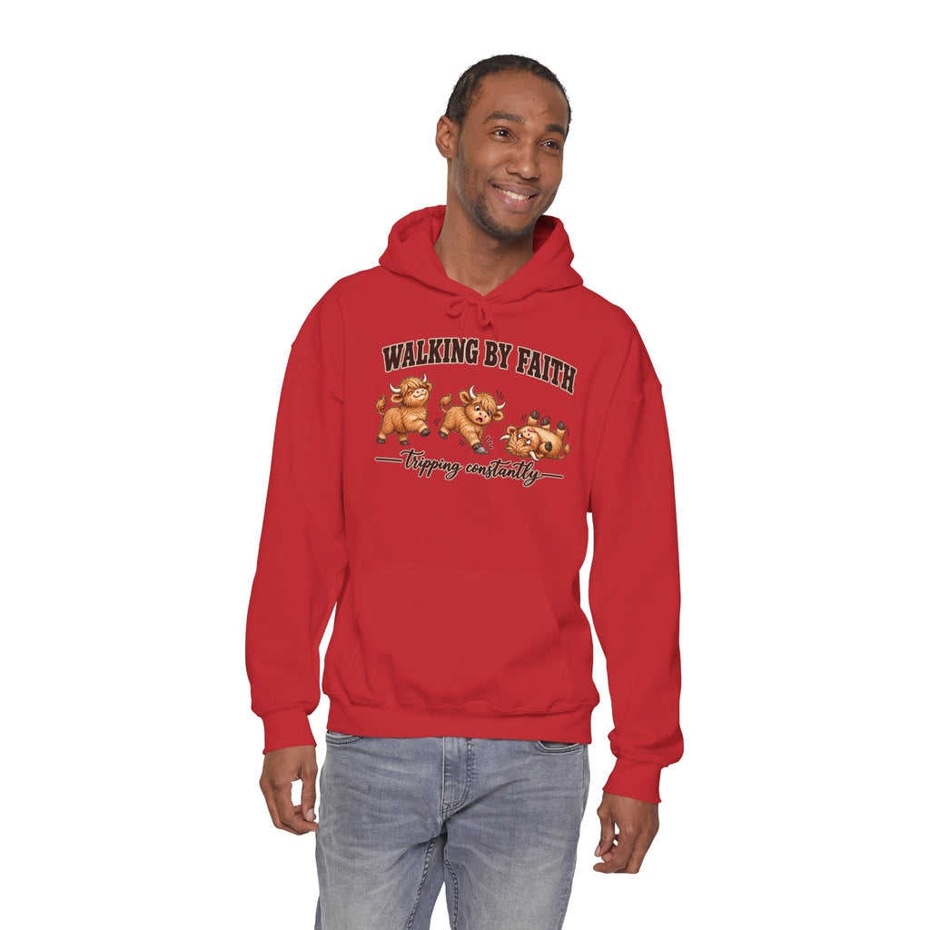 Walking by Faith Christian Highland Cow Hoodie