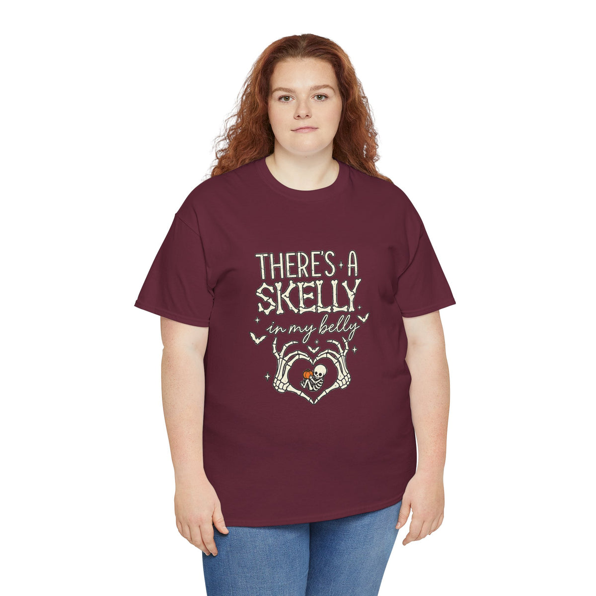 Skeleton Heart T‑Shirt — "There's a Skelly in My Belly" Cute Halloween Tee