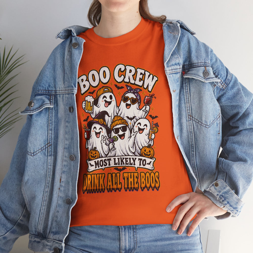 Boo Crew Halloween Tee — “Most Likely To Drink All The Boos” Ghost Party Shirt