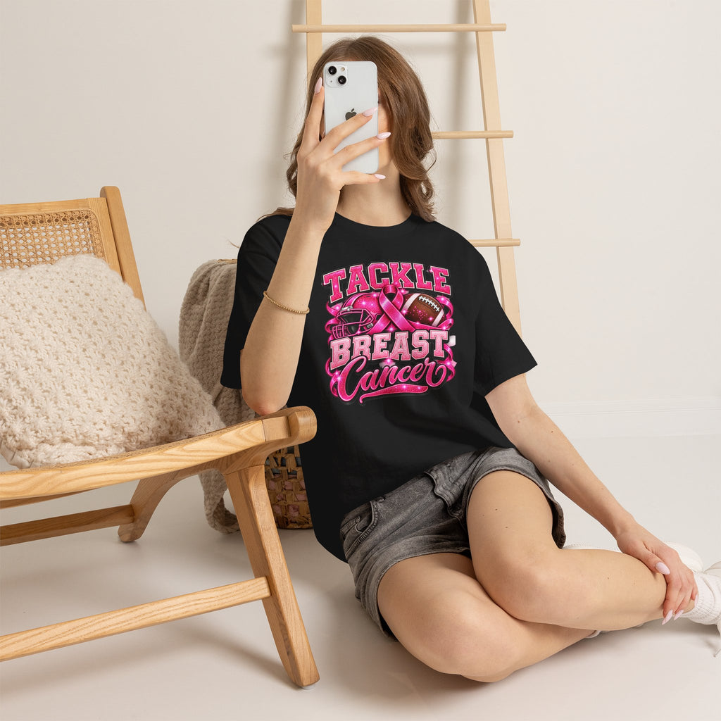 T-Shirt — "Tackle Breast Cancer" Pink Football Awareness Tee