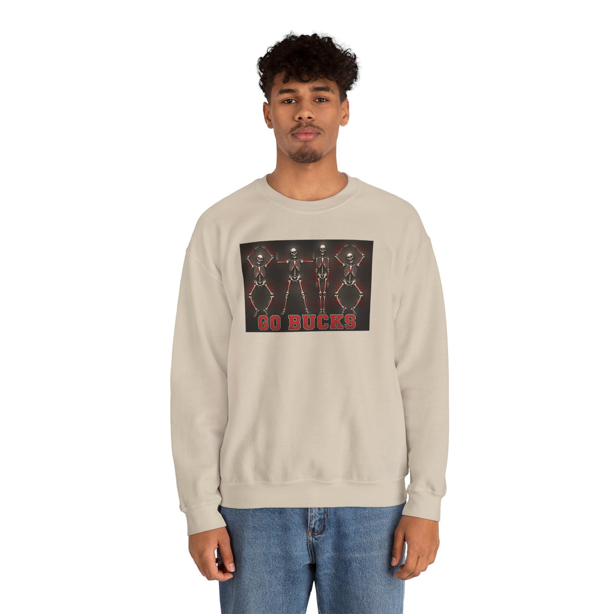 Crewneck Sweatshirt — 'Go Bucks' Dance Skeletons Graphic