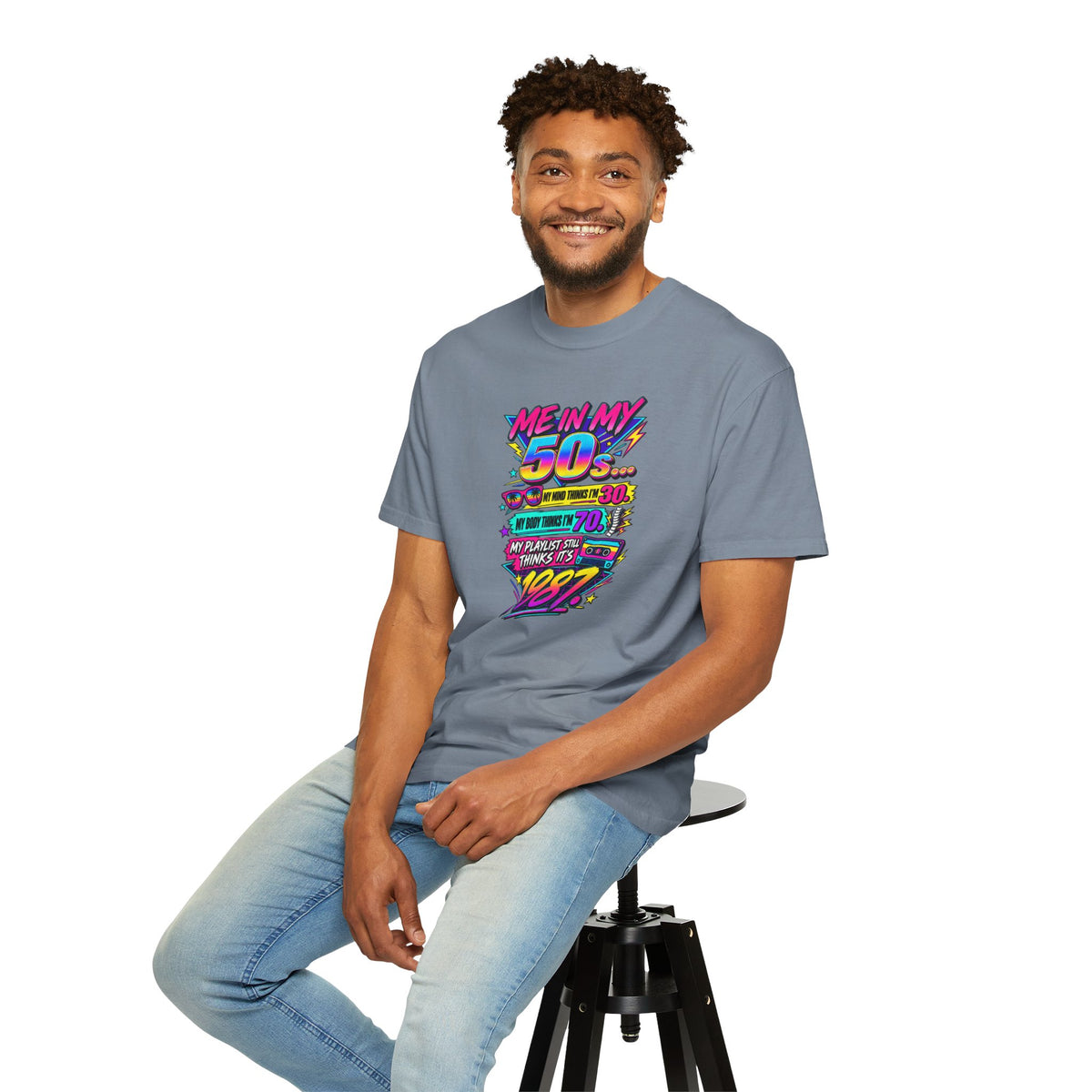 50th Birthday T-Shirt — "Me in My 50s... My Playlist Still Thinks It’s 1987" Retro Graphic Tee