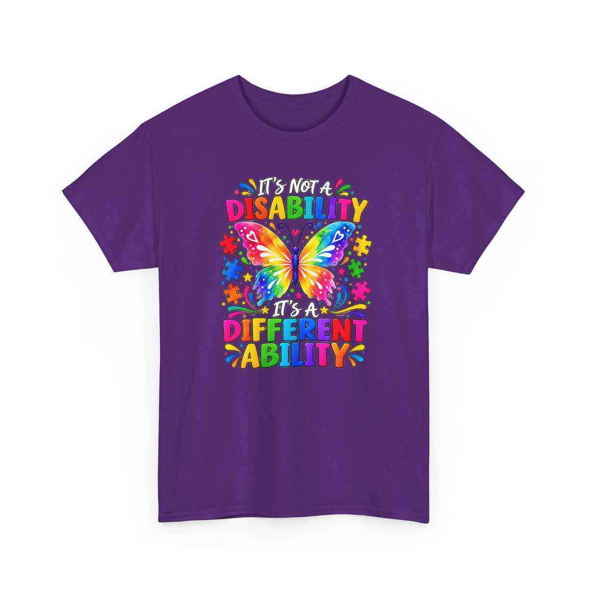 T-Shirt — "It's Not a Disability, It's a Different Ability" Rainbow Butterfly Awareness Tee