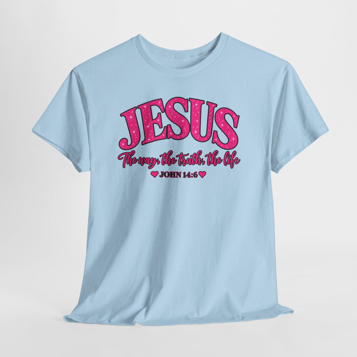 Christian T-Shirt — "JESUS The way, the truth, the life" (John 14:6) Pink Vintage Script