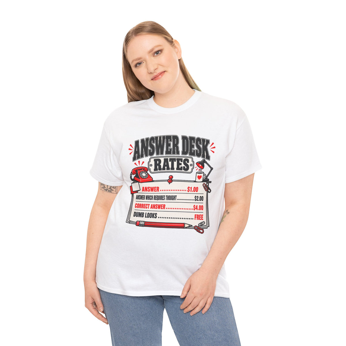 Answer Desk Rates T-Shirt — Funny Help Desk IT Support Tee ("Answer 1.00, Correct Answer 4.00")