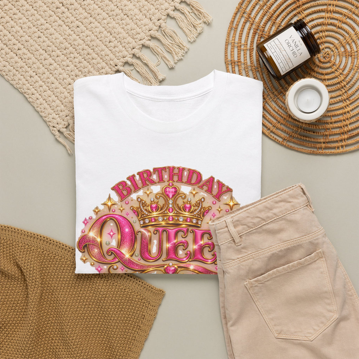 Birthday Queen Graphic T-Shirt | Pink & Gold Crown