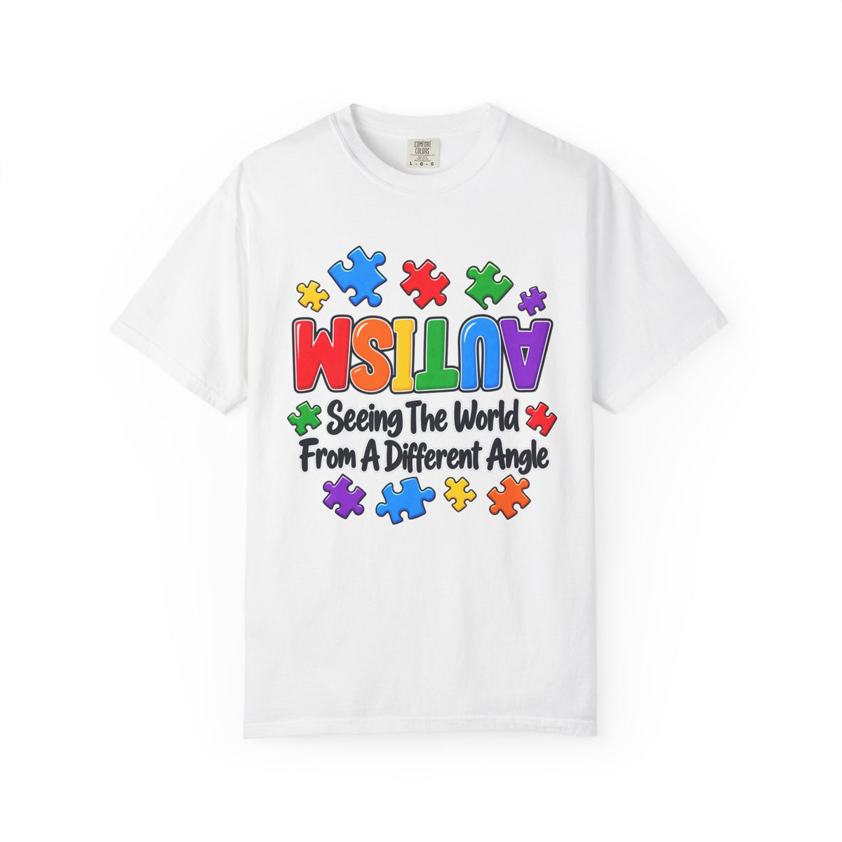 Autism Awareness T-Shirt — "Seeing the World From a Different Angle" Puzzle Design
