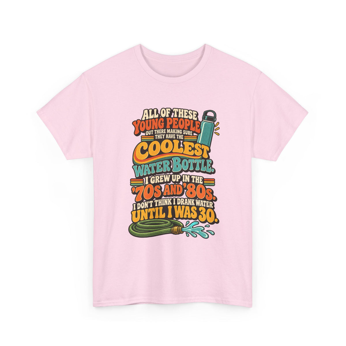 Retro 70s-80s Funny Water Bottle Tee — "Coolest Water Bottle" Graphic T-Shirt
