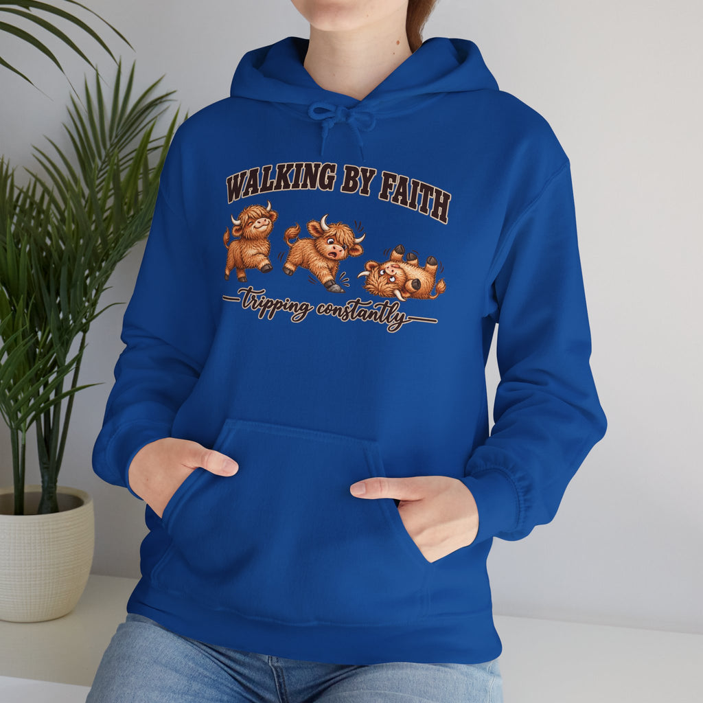 Walking by Faith Christian Highland Cow Hoodie