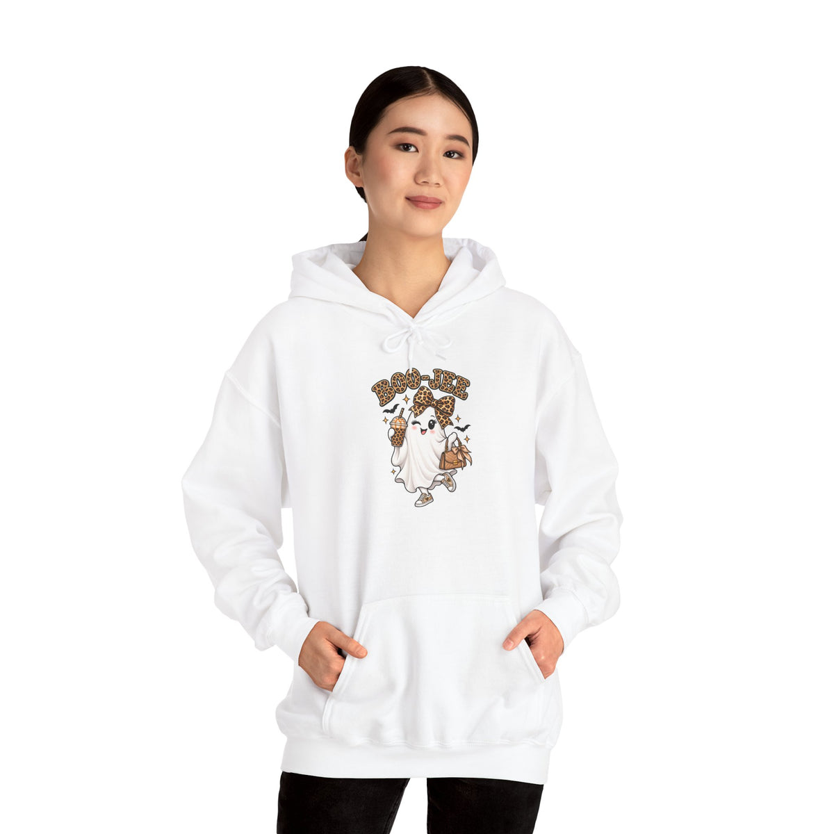 Leopard Bow Ghost Hoodie — Cute Halloween Pumpkin Sweatshirt