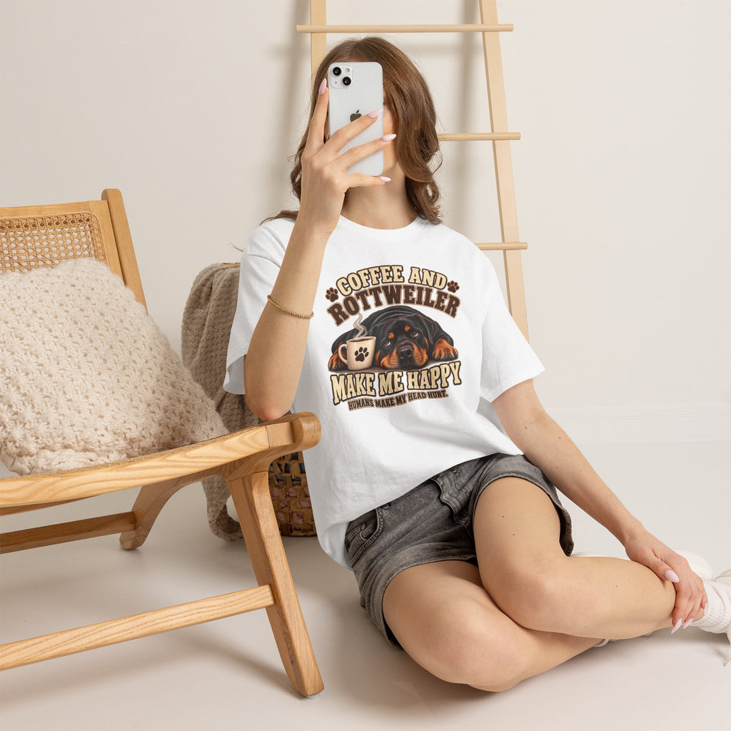 Coffee and Rottweiler Tee — "Coffee and Rottweiler Make Me Happy" Dog Lover Shirt