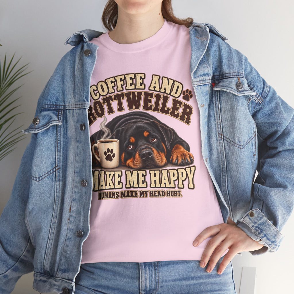 Coffee and Rottweiler Tee — "Coffee and Rottweiler Make Me Happy" Dog Lover Shirt