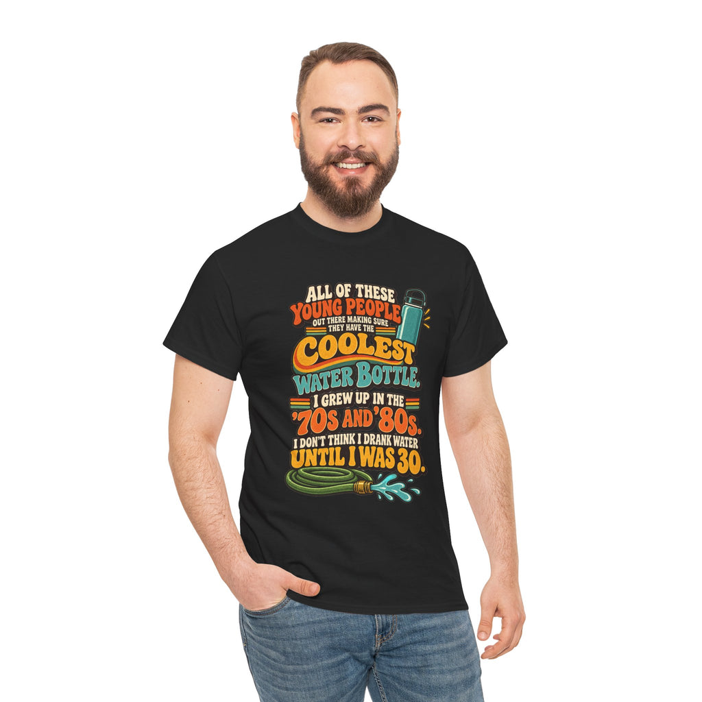 Retro 70s-80s Funny Water Bottle Tee — "Coolest Water Bottle" Graphic T-Shirt