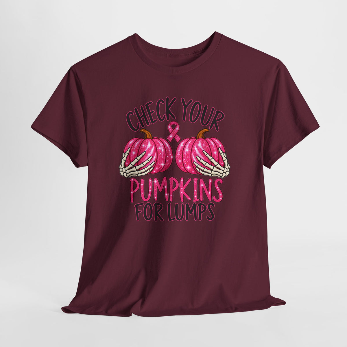 Breast Cancer Awareness T-Shirt — "Check Your Pumpkins for Lumps" Pink Ribbon Tee