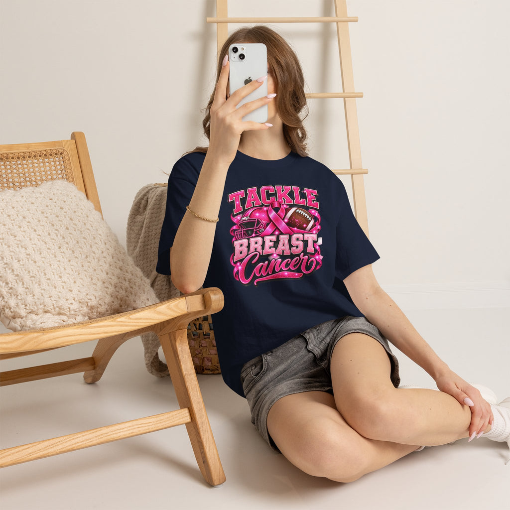 T-Shirt — "Tackle Breast Cancer" Pink Football Awareness Tee