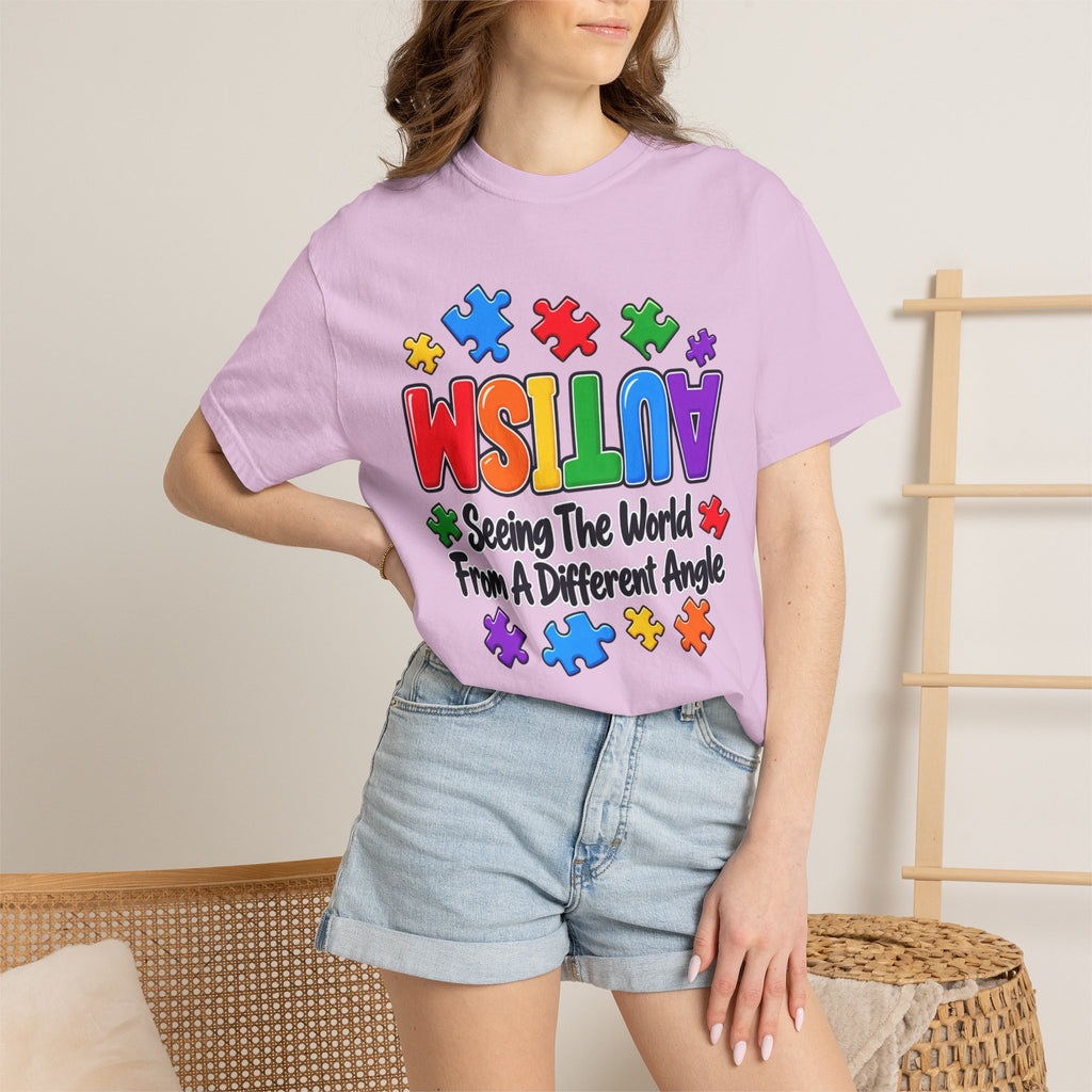 Autism Awareness T-Shirt — "Seeing the World From a Different Angle" Puzzle Design