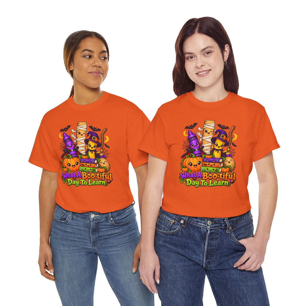 Halloween Teacher Tee — "What A Boo-tiful Day To Learn" Kids' Classroom Shirt