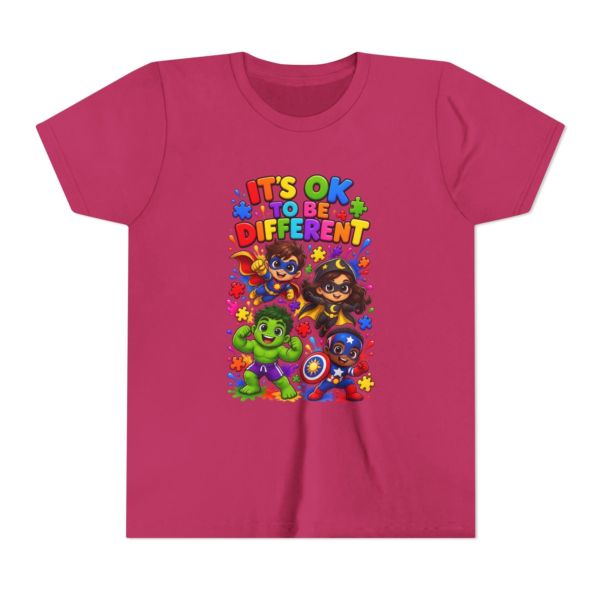Kids T-Shirt — "It's OK to Be Different" Colorful Superhero Diversity Tee