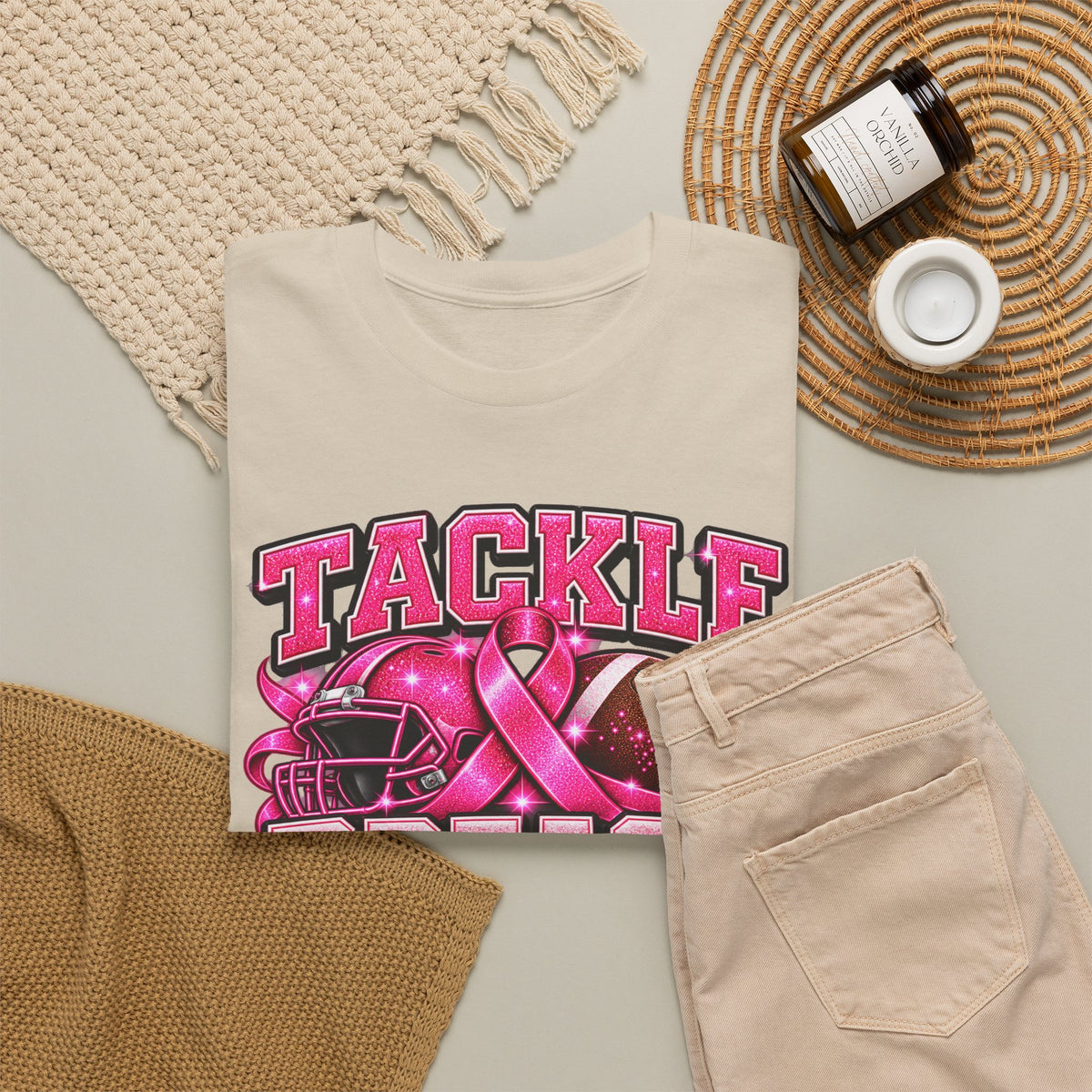 T-Shirt — "Tackle Breast Cancer" Pink Football Awareness Tee