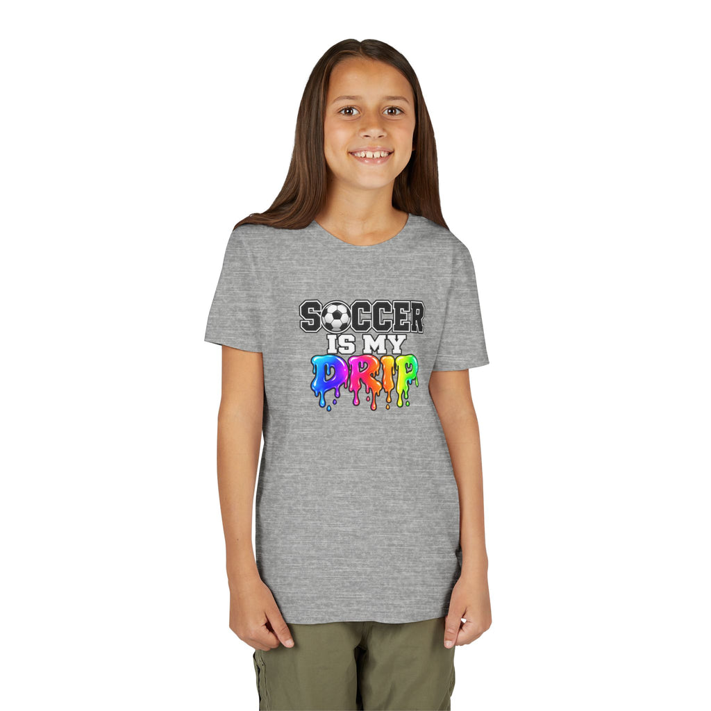 Youth Tee — "Soccer Is My Drip" Colorful Drip Soccer Graphic
