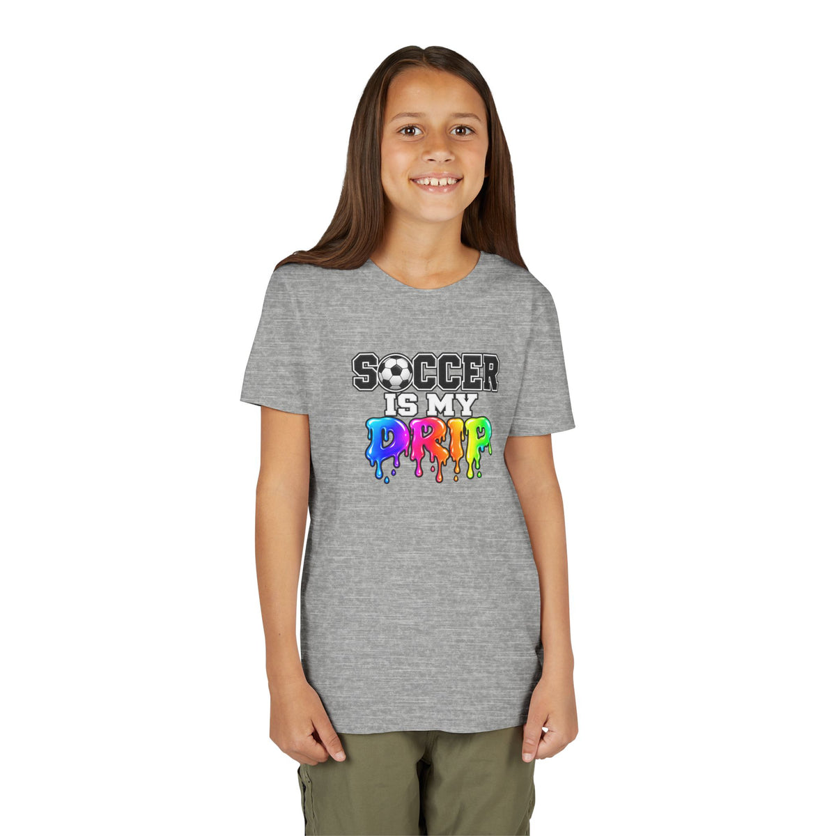 Youth Tee — "Soccer Is My Drip" Colorful Drip Soccer Graphic
