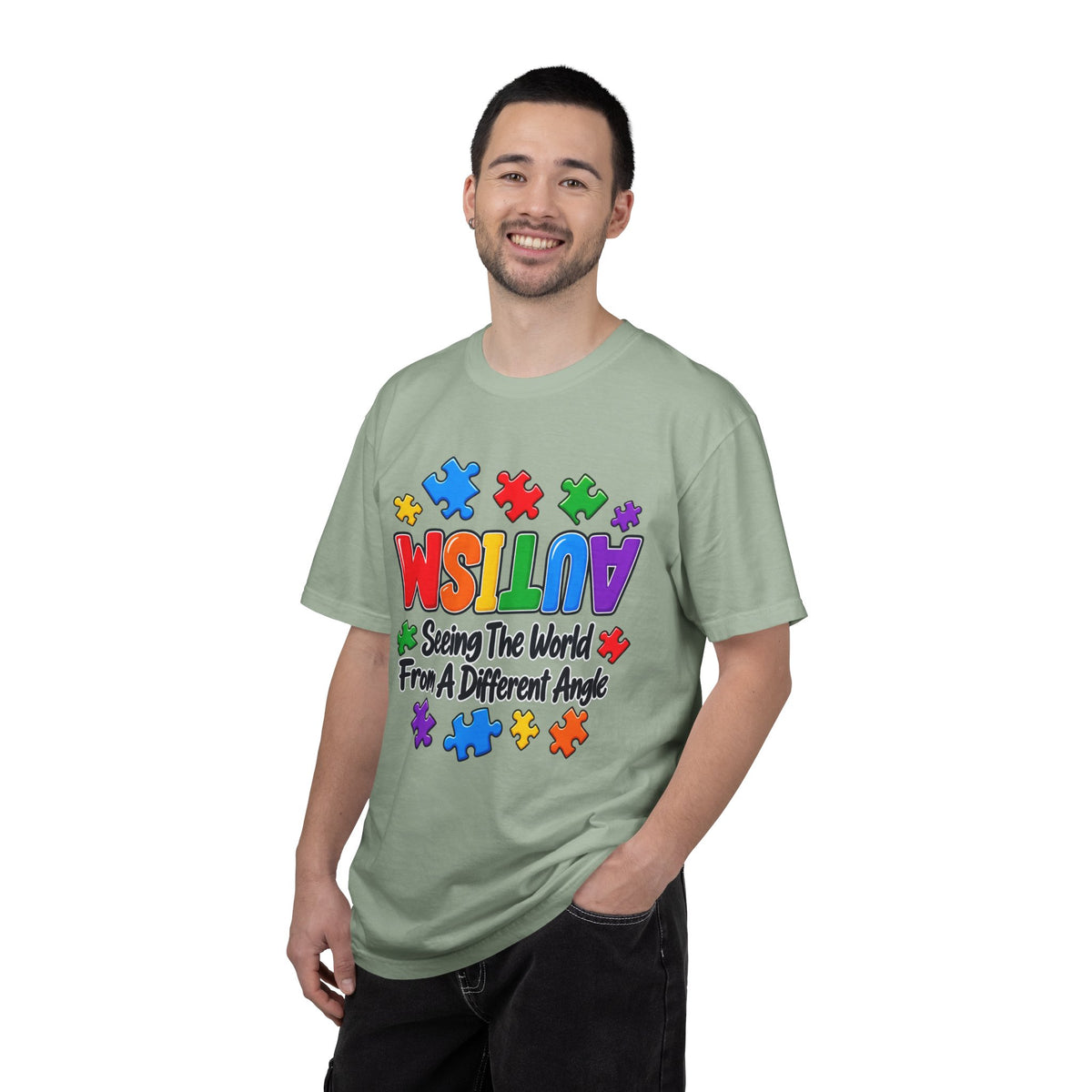 Autism Awareness T-Shirt — "Seeing the World From a Different Angle" Puzzle Design