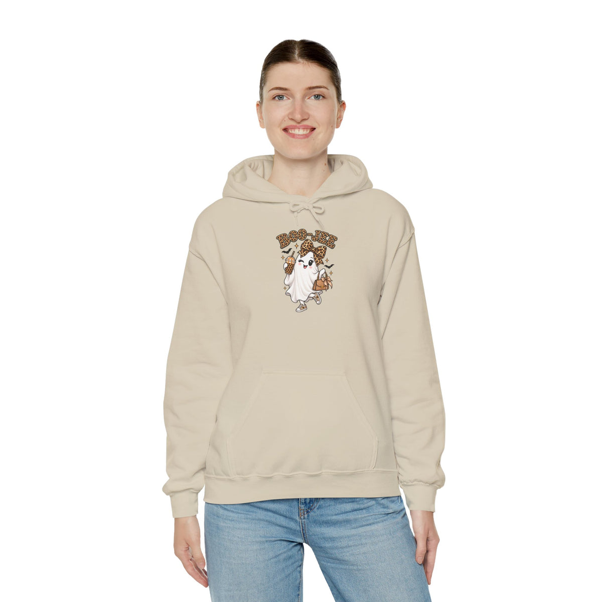 Leopard Bow Ghost Hoodie — Cute Halloween Pumpkin Sweatshirt